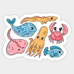 Sea Animal Hand Drawing Sticker
